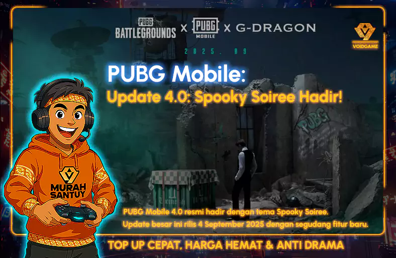 PUBG Mobile 4.0 “Spooky Soiree”: Rilis 4 September—Ghostie, Magic Mirror Castle, Sapu Terbang, Mortar, dan Mode Baru! Poster PUBG Mobile 4.0 Spooky Soiree: rilis 4 September 2025, menampilkan Ghostie, Magic Mirror Castle, Magic Broom, dan nuansa Halloween.